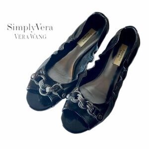 Simply Vera by Vera Wang Chain Link Open Toe Black Flats Women’s size 6.5
